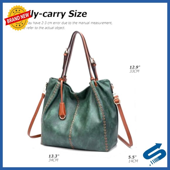 Soft Leather Hobo Shoulder Bag Tote with Rivet Detail Structured Purse - Picture 3 of 7